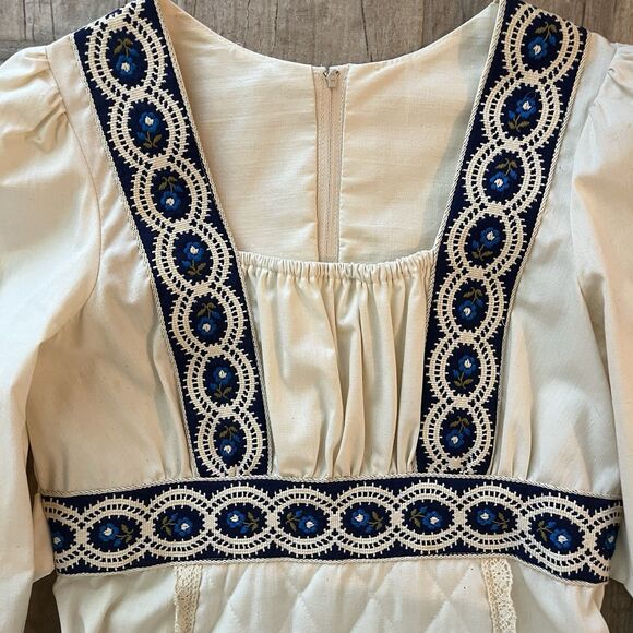 70s vintage Gunne Sax Jessica Romantic Prairie Style Maxi Blue Braid Dress 32/28 - Picture 6 of 12